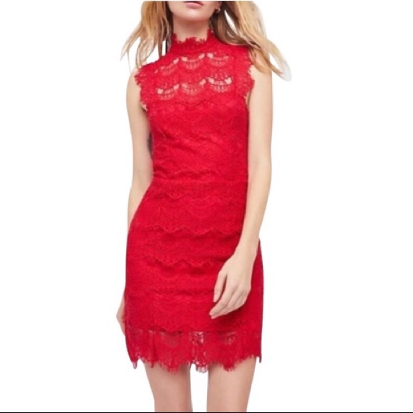 NWT Intimately Free daydream cherry lace open back mini dress - Picture 1 of 7